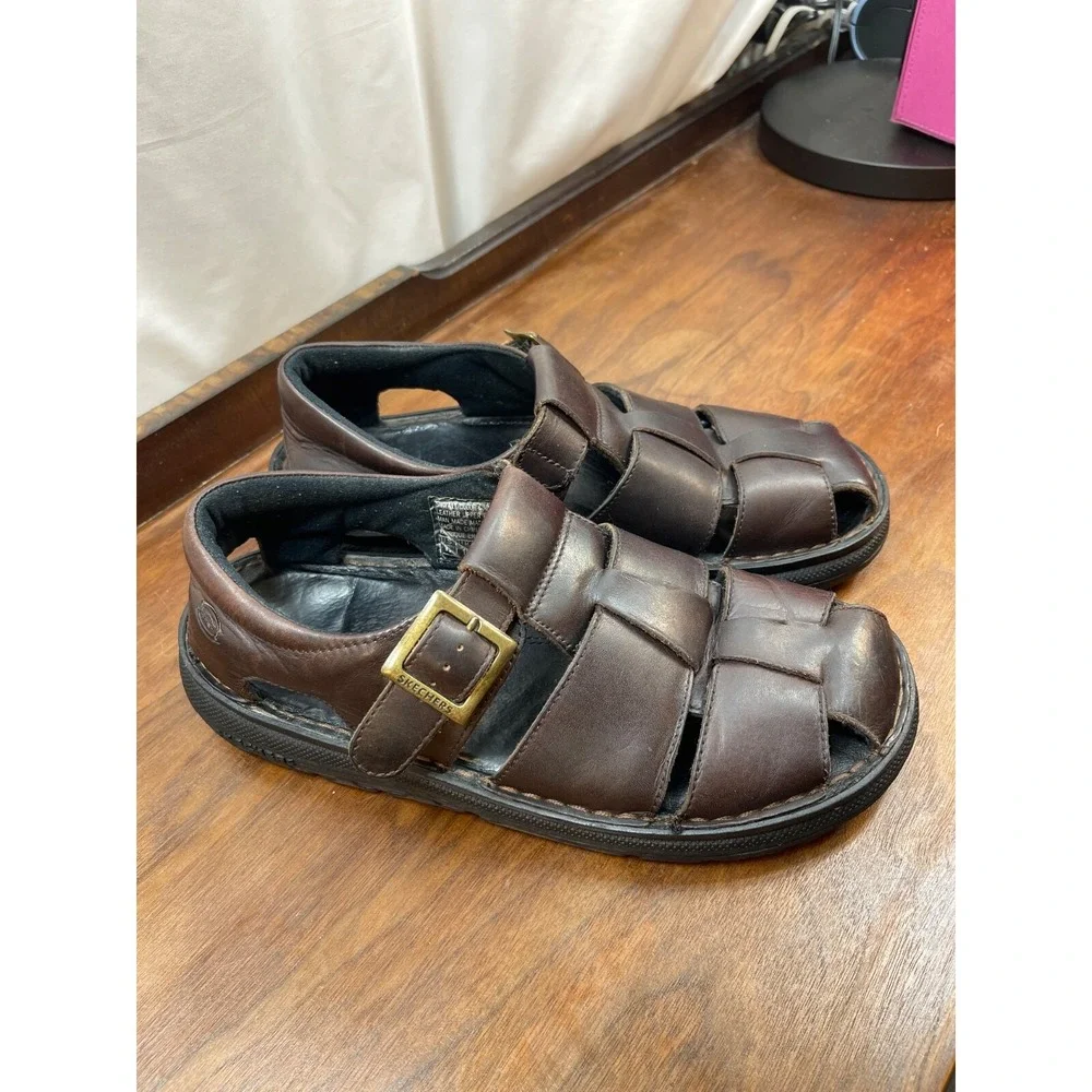 Fisherman Skechers Men's Size 11 Sandals Brown Leather Uppers Style 7411 Clean